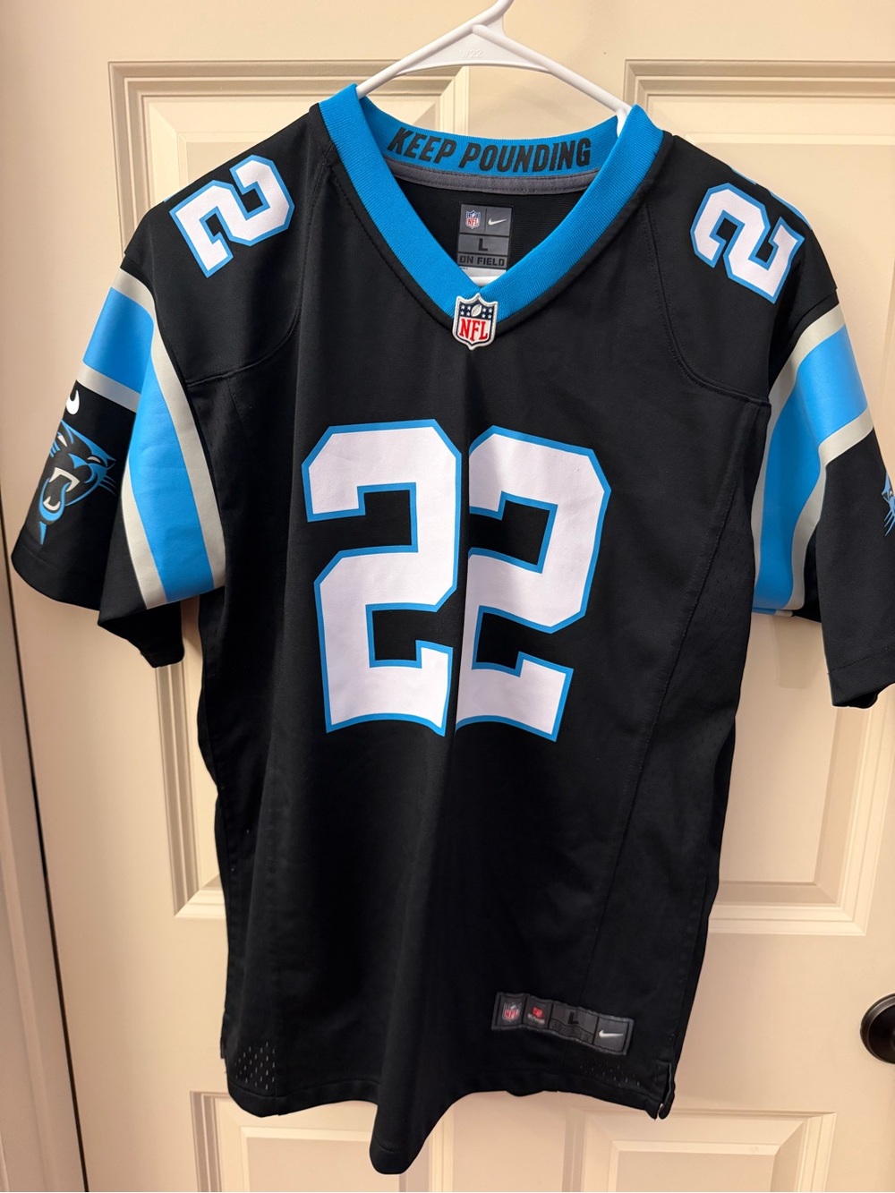 Carolina Panthers #22 Black Team Jersey - Keep Pounding Youth Largely 14/16